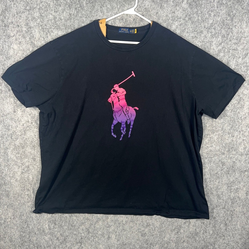 Polo Ralph Lauren Big Pony Ombre Pink Purple Graphic T-Shirt Black Mens 4XB 4XL